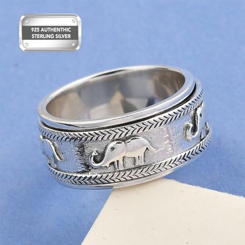 925 Sterling Silver Fidget Ring Spinner Ring Moon Star Platinum Plated Jewelry Y84473