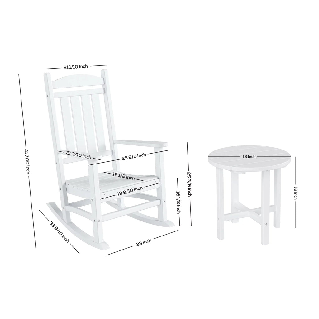 3 Piece All Weather Poly Lumber Outdoor Rocking Chairs Set with Side Table Y12534