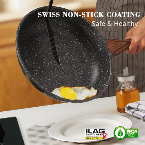 Nonstick Frying Pan Skillets, Swiss Granite Coating, PFOA Free (9.5+11+12.5 Inch) B182822