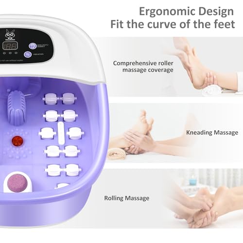 Blue Foot Spa Bath Massager with Heat Bubbles, Vibration Massage, Jets, Red Light, 22 Massage Rollers, Adjustable Temp M273