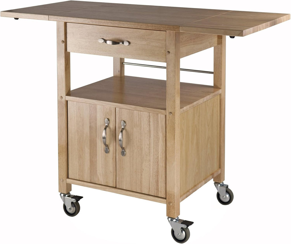 Natural Wood Drop-Leaf Kitchen Cart & Stool T5121