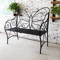 Black Cast Iron Metal Outdoor Bench with Armrests V929901