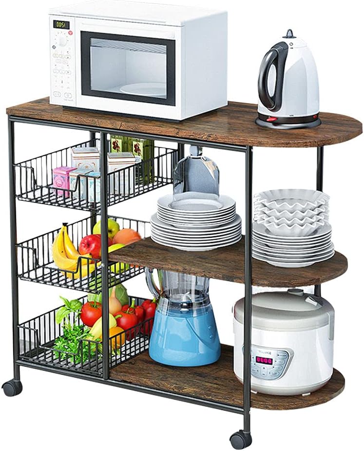 Rolling Kitchen Bakers Rack Microwave Stand 3-Tier Table on Wheels F95022