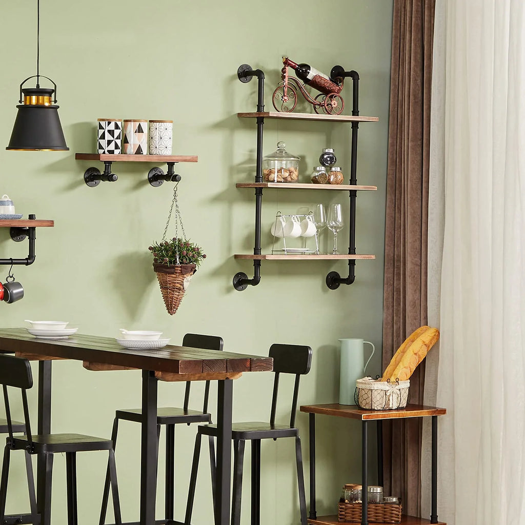Industrial Pipe Real Wood Floating Wall Shelves 24 Inches B857