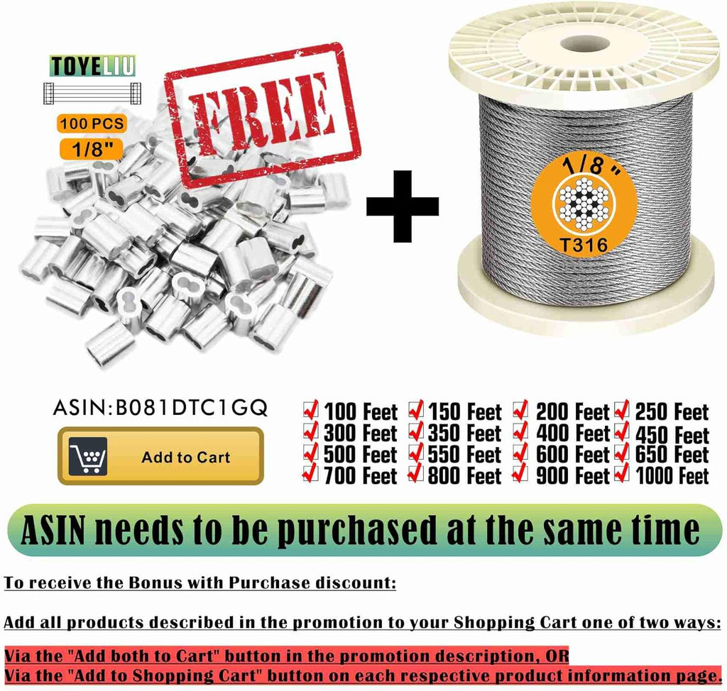 T316-Stainless Steel Aircraft Wire Rope for Cable Deck Railing Kit, Marine Grade (100ft) G94232