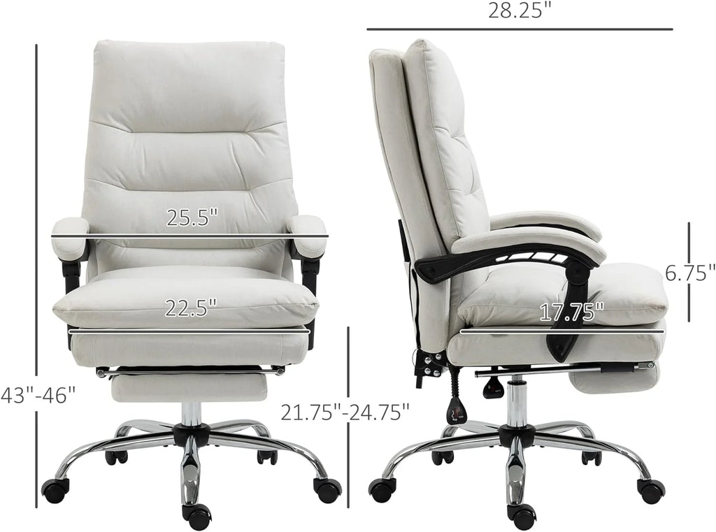 Cream White Microfibre Heated Reclining Massage Office Chair with Footrest C5181