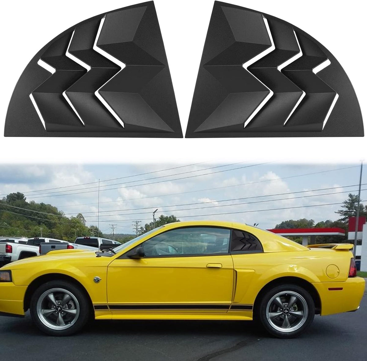 Matte Black Quarter Side Window Louvers for Ford Mustang 1999-2004 Coupe 2-Door Pack of 2 K6217