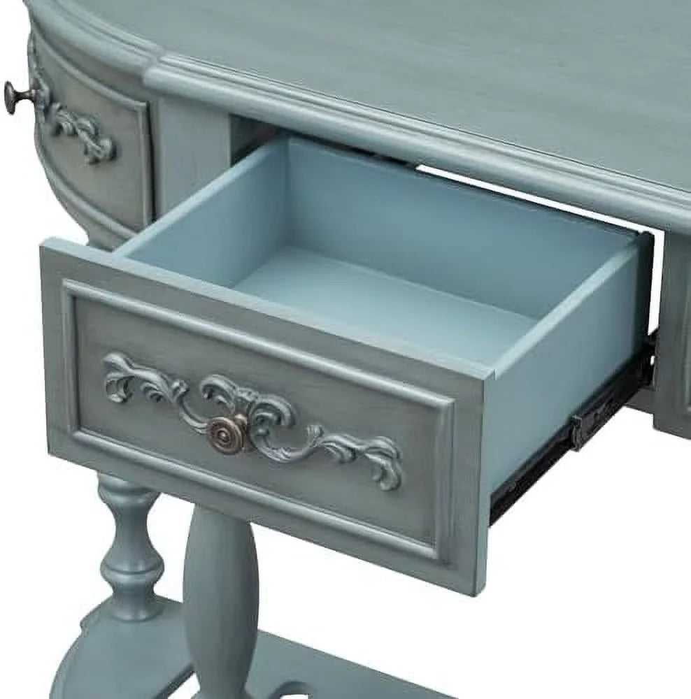 Retro Curved Console Table with 2 Top Drawers and Solid Wooden Frame Y831330