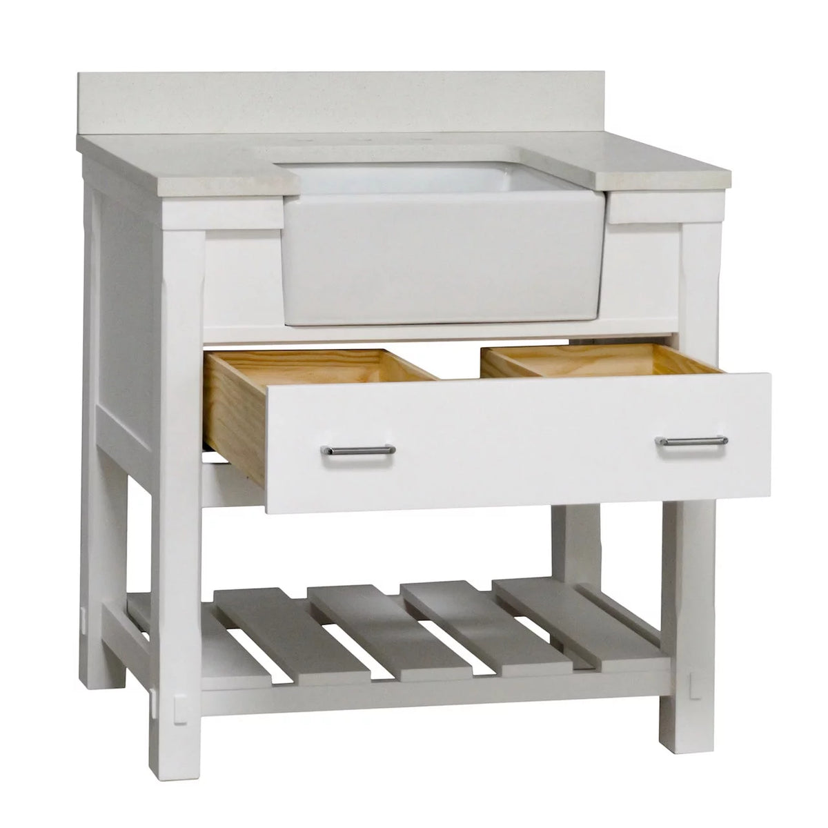 36" Bathroom Vanity with White Cabinet and Quartz Top P2297