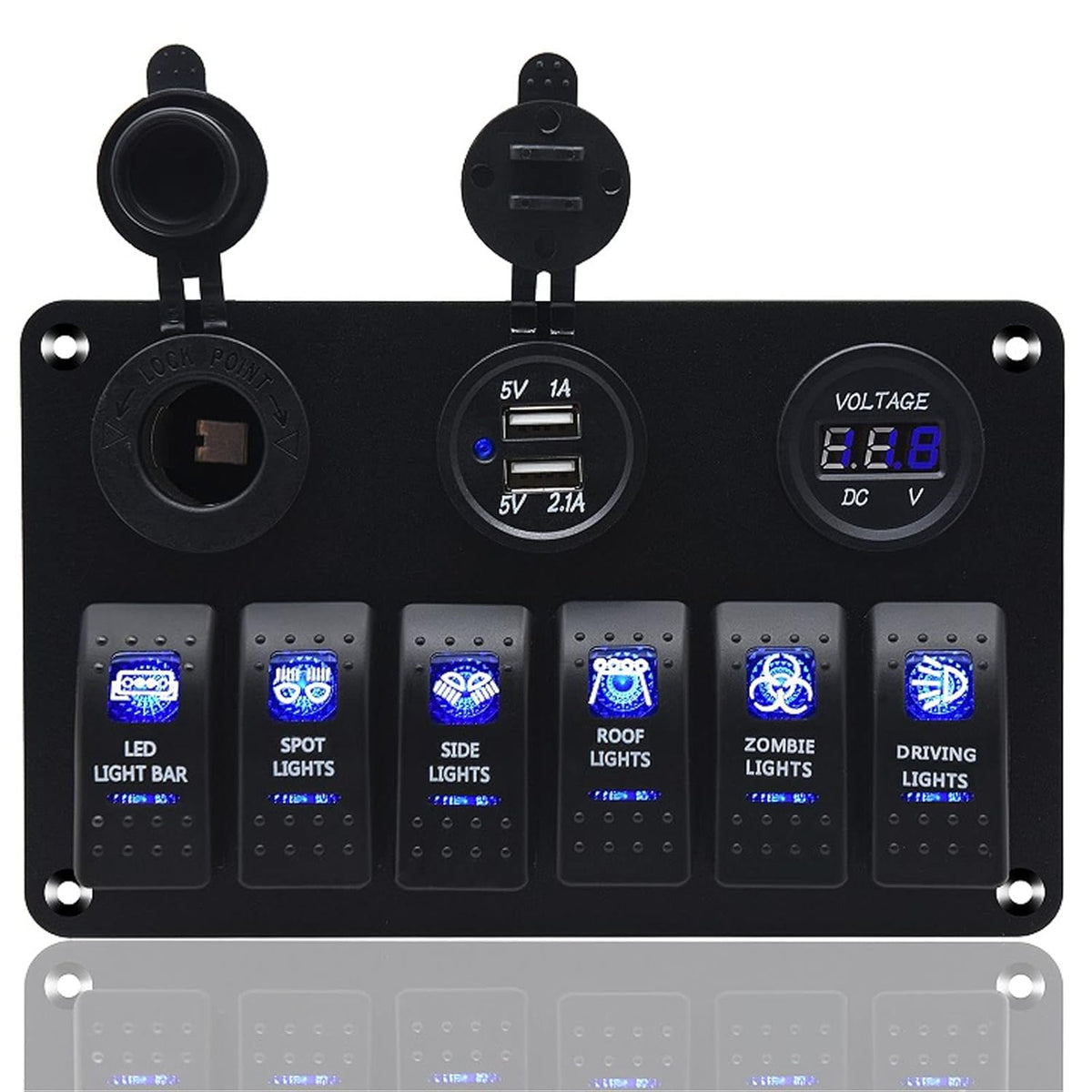 Waterproof Rocker Marine Switch Panel with USB, Blue LED, Pack of 2 G306