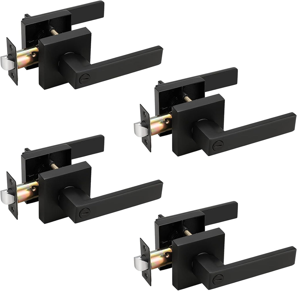 Matte Black Privacy Door Levers with Square Rosette Q77025