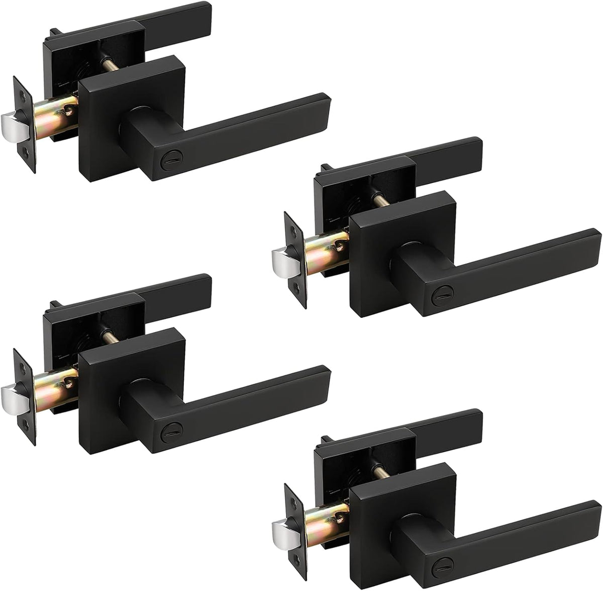 Matte Black Privacy Door Levers with Square Rosette Q77025