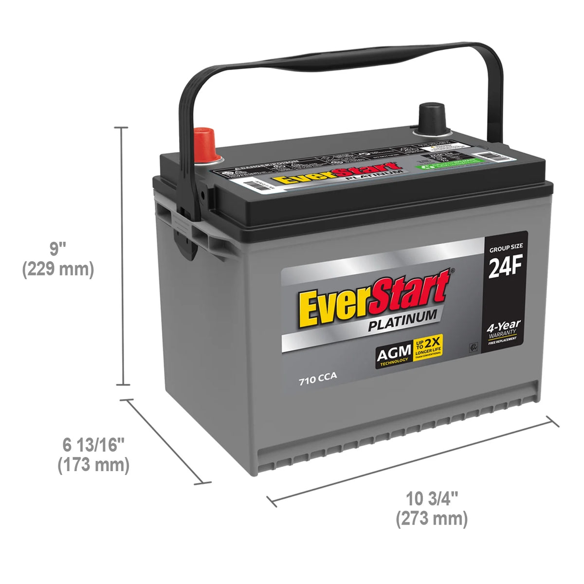 AGM Automotive Battery, Group Size 24F 12 Volt, 710 CCA R385254