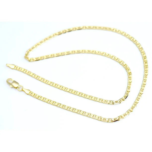 14K Bonded Gold Mariner Chain Necklace with Diamond Charm and Gift Box/Bag X3108