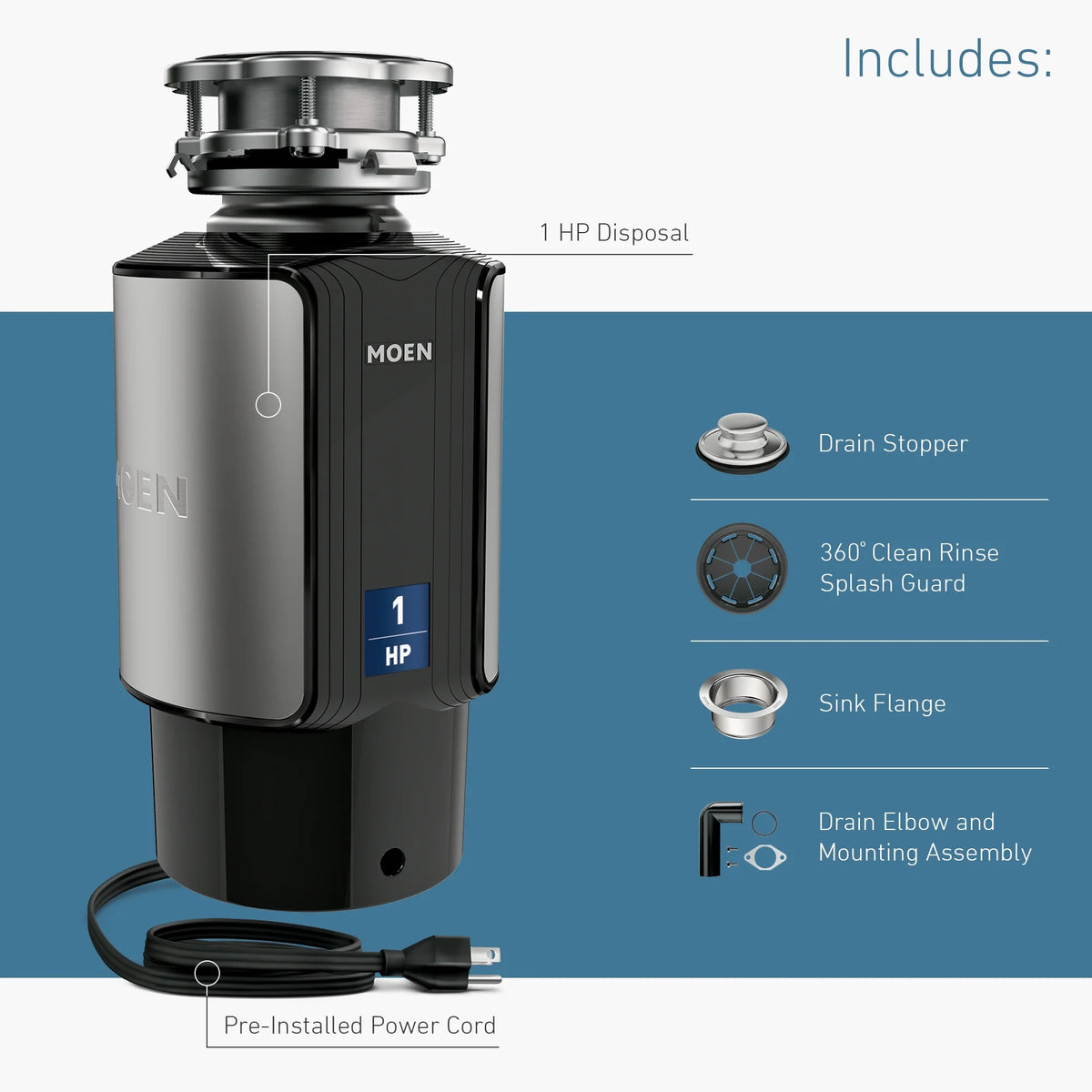 1 HP Continuous Feed Garbage Disposal with Sound Reduction E425
