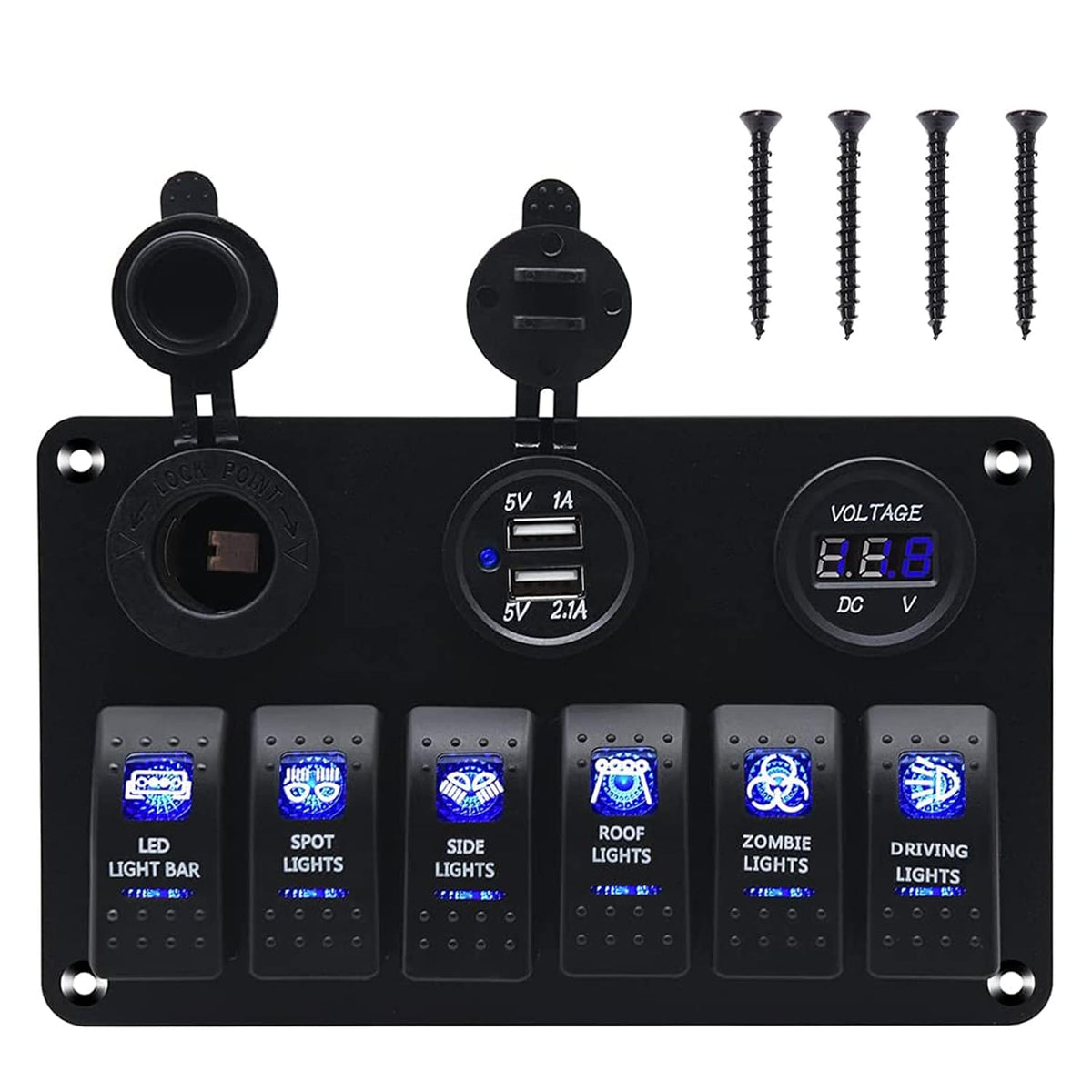 Waterproof Rocker Marine Switch Panel with USB, Blue LED, Pack of 2 G306