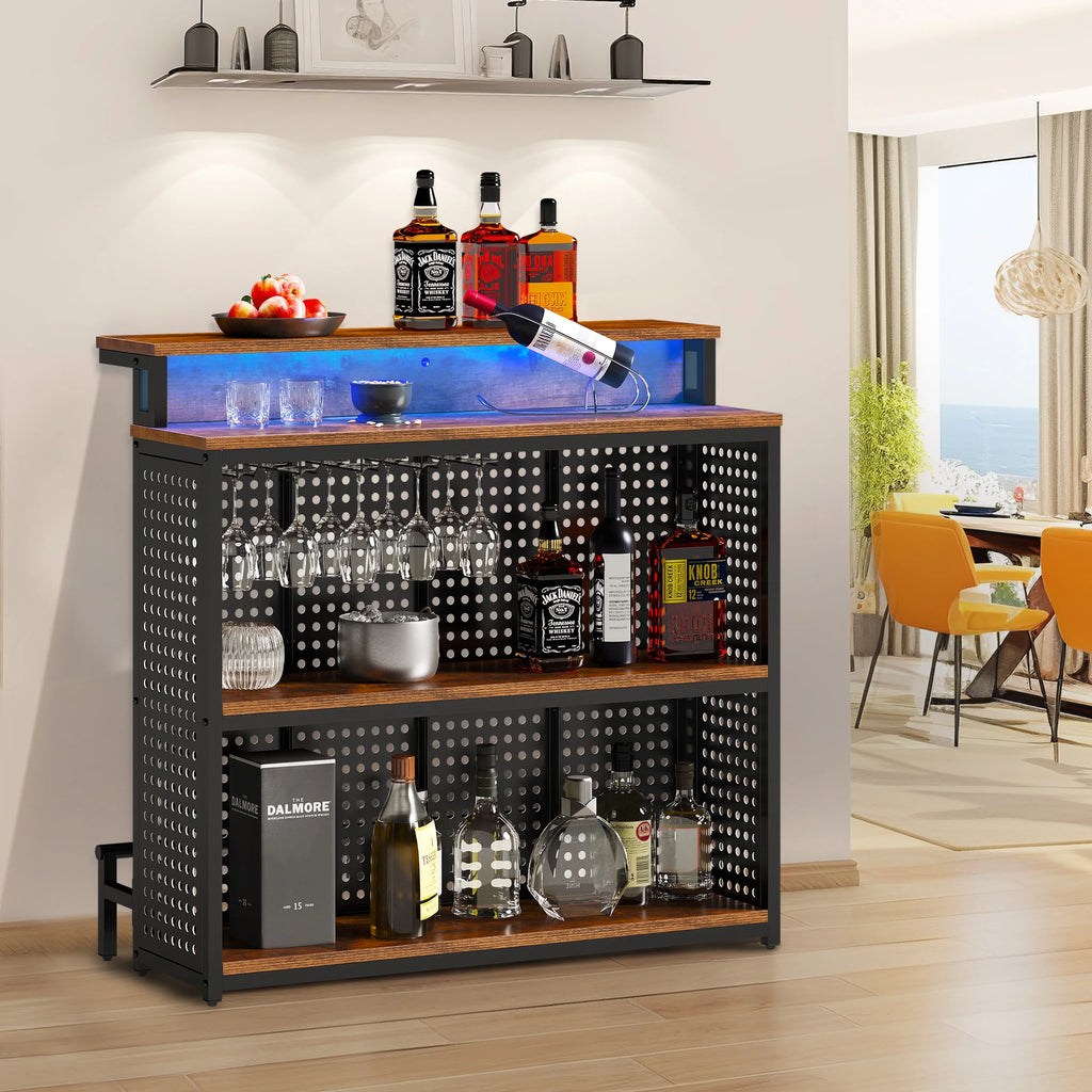 4 Tier Bar Unit with LED Lights and Stemware Rack O156850