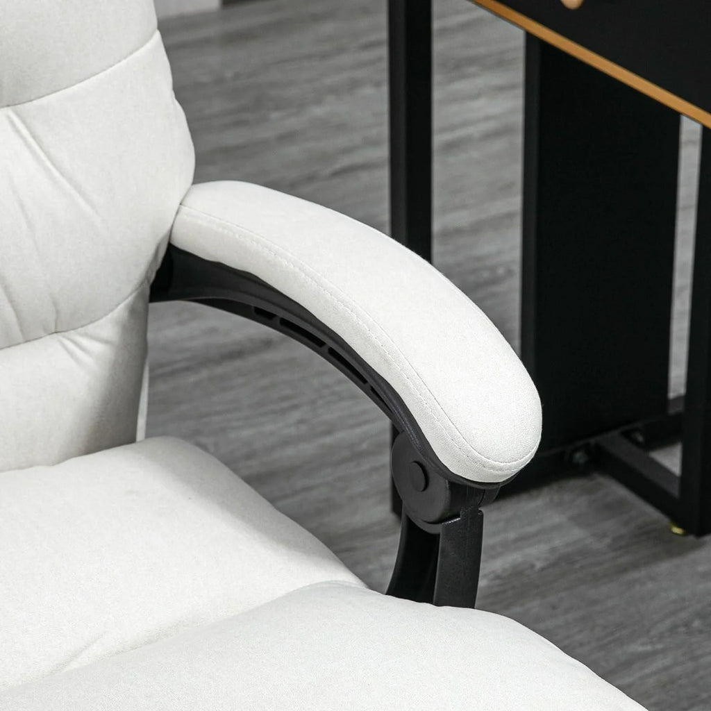 Cream White Microfibre Heated Reclining Massage Office Chair with Footrest C5181