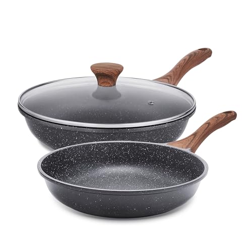 Nonstick Frying Pan Skillets, Swiss Granite Coating, PFOA Free (9.5+11+12.5 Inch) B182822
