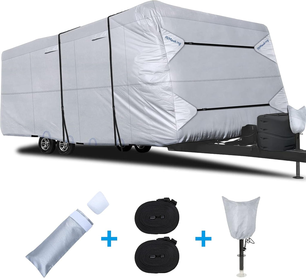 150D Rip-Stop RV Cover, Fits 28' 7"-31' 6" Long Motorhome, Waterproof Camper Cover with Gutter Covers S46242