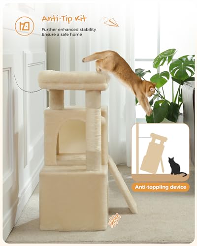 30 Inches Cat Tree with Dual Condos and Scratching Posts U7666