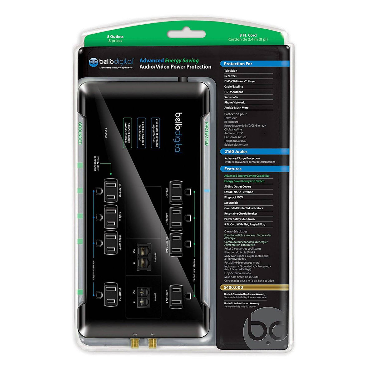 8 Outlet Energy Saving Surge Protector B69698