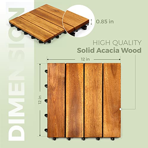 Solid Wood Acacia Flooring Tiles, Pack of 10, 12" x 12", Natural Color A545