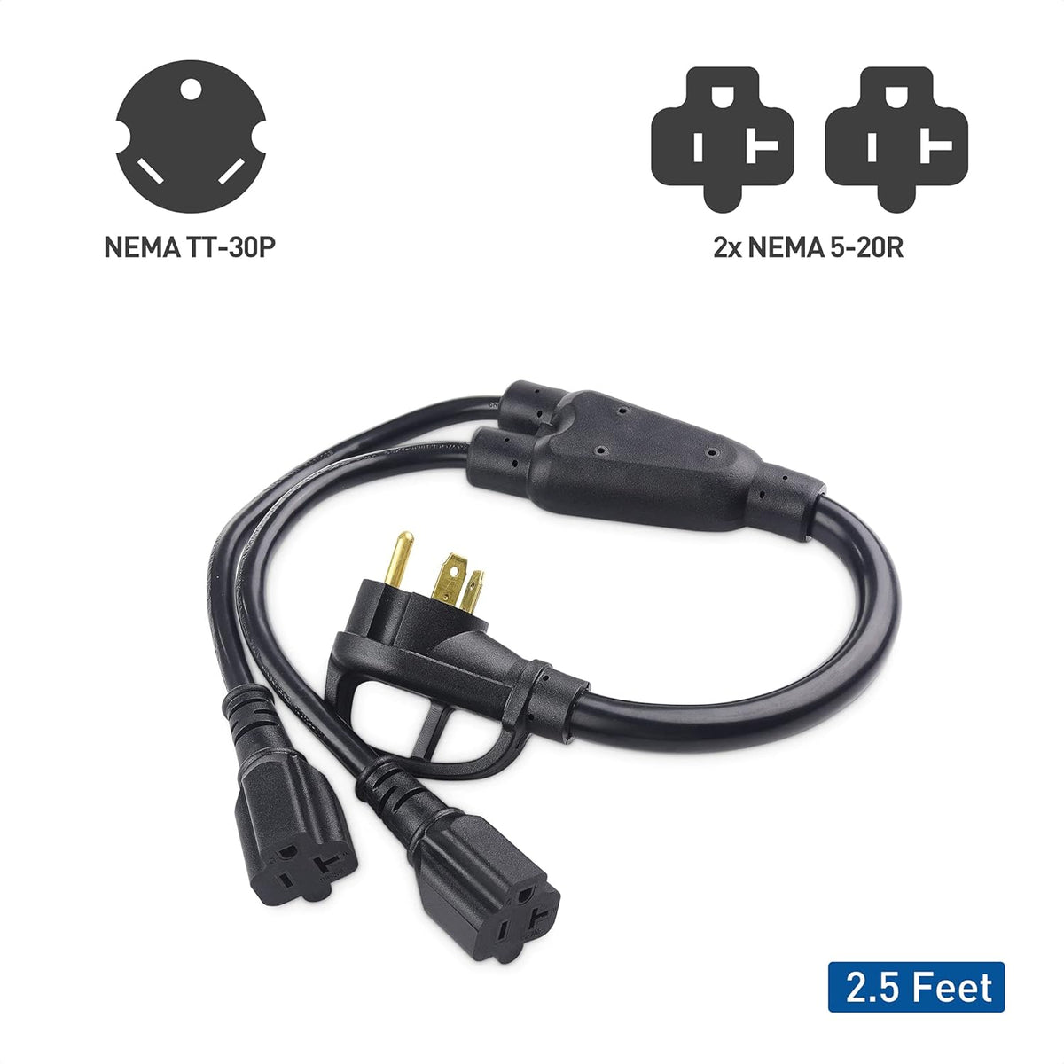 3 Prong 30 Amp Male to 20 Amp Female Adapter 2.5 Feet Pack of 2 C6887