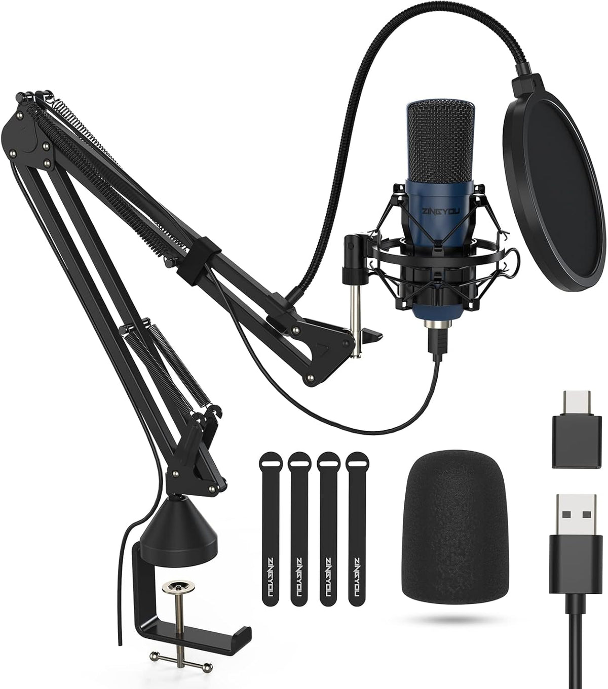 Gold Cardioid USB Condenser Microphone Kit with Boom Arm, Pack of 2 G1297