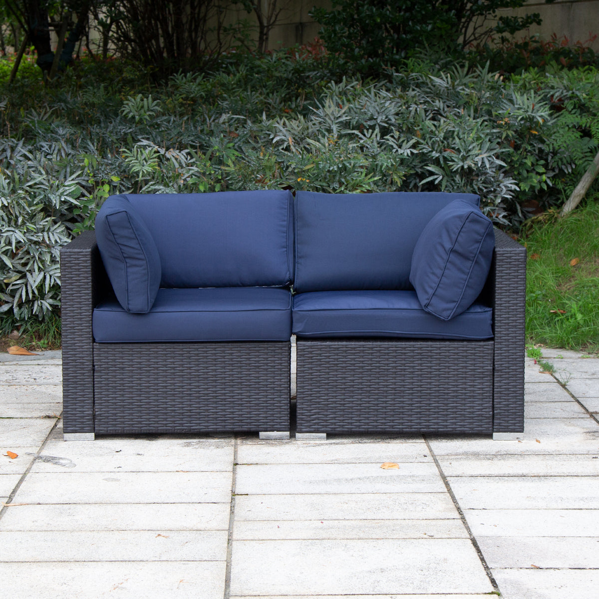 Blue 2-Piece PE Rattan Outdoor Corner Sofa Set W358