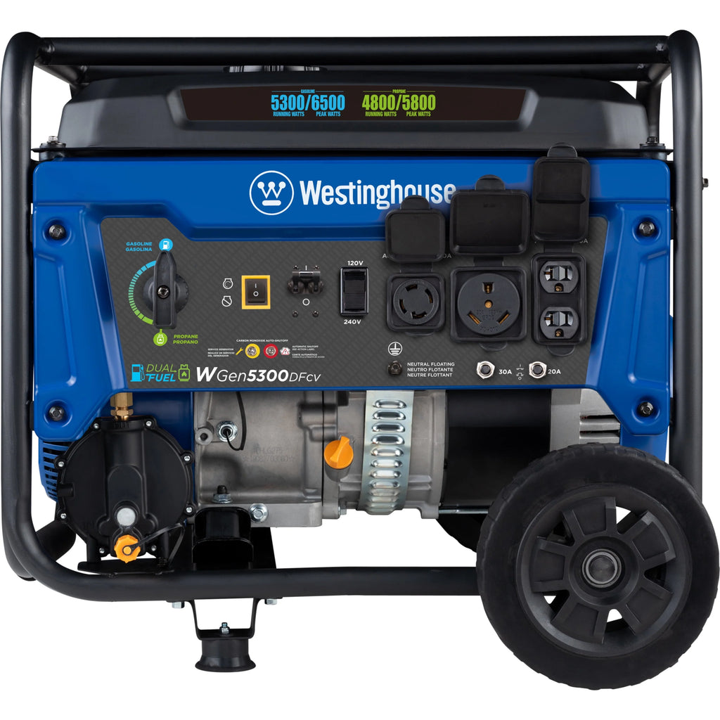 6500 Peak Watt Dual Fuel Portable Generator with CO Sensor and Wheel Kit W747