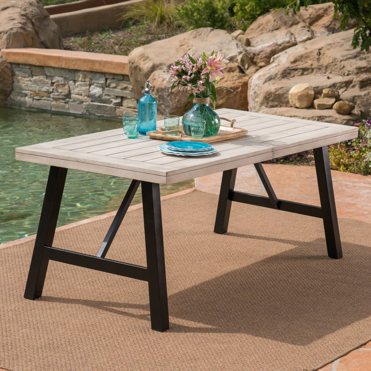 Light Grey Finish Acacia Wood Dining Table R66344