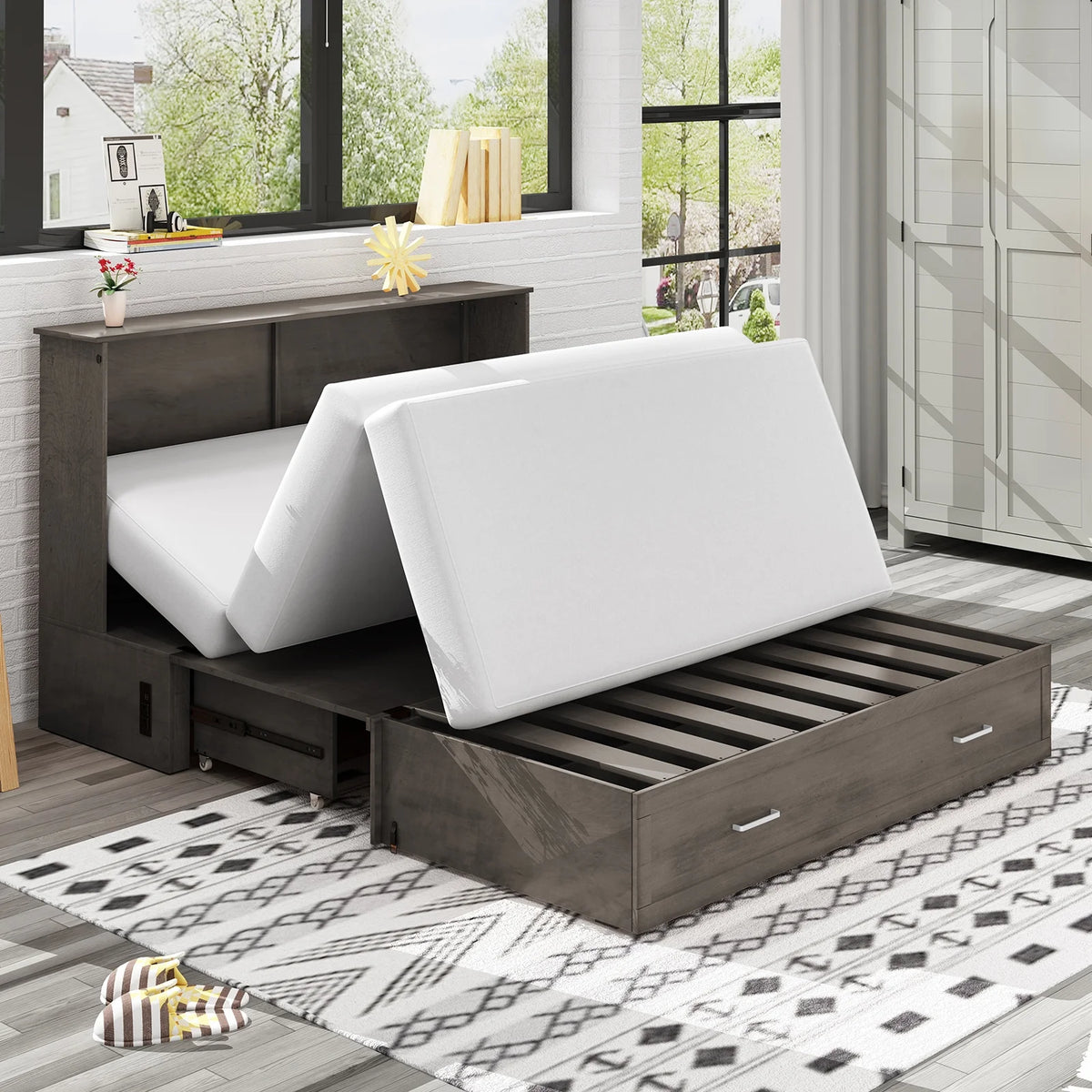 Queen Size Grey Murphy Cabinet Bed with USB Charging Station R6477