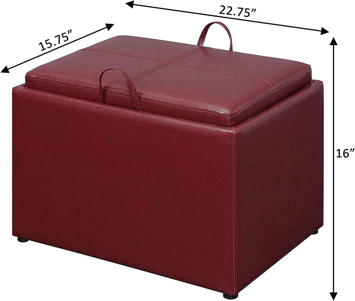 Burgundy Faux Leather Accent Storage Ottoman H34736