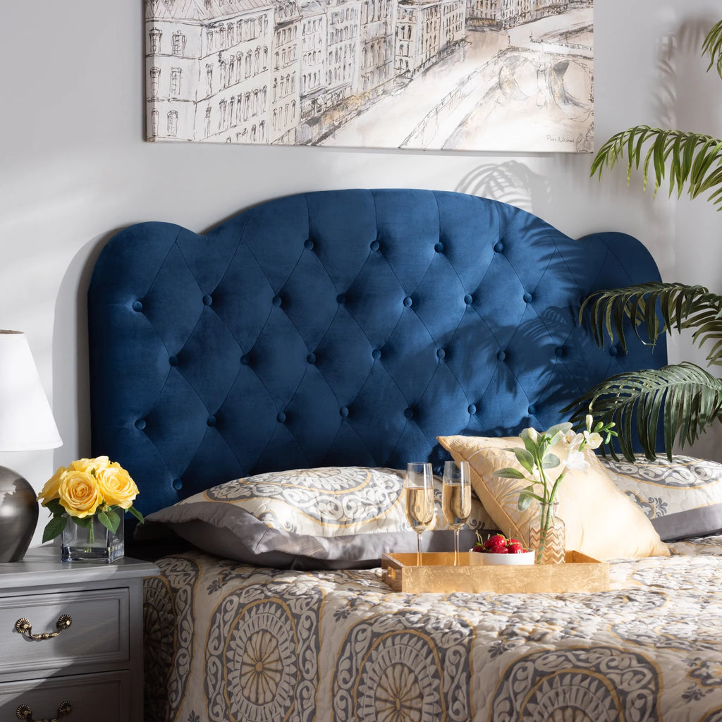 Navy Blue Velvet Queen Size Headboard R284226