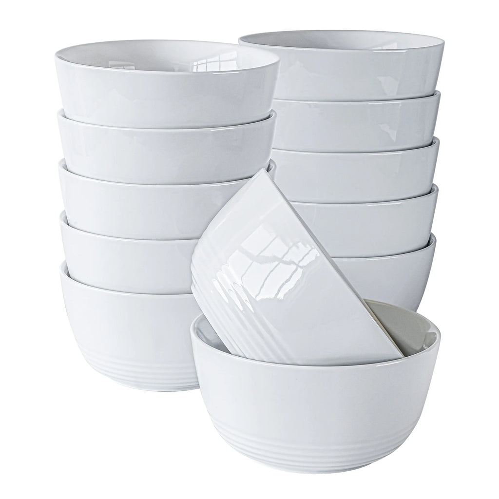 White Round Ribbed Porcelain Bowls Set of 12 T3738