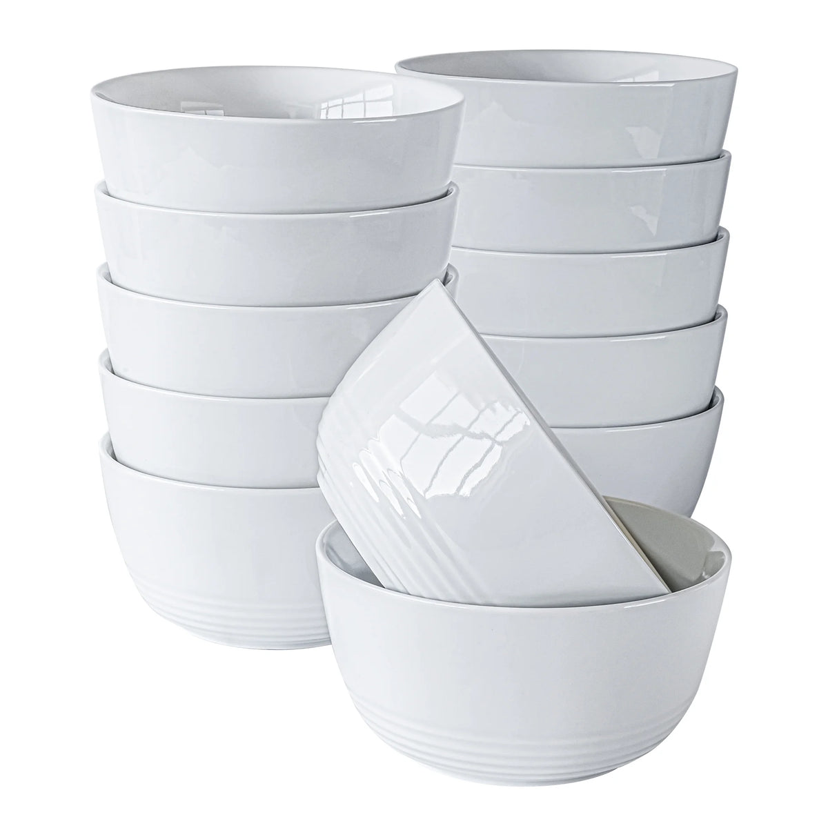 White Round Ribbed Porcelain Bowls Set of 12 T3738