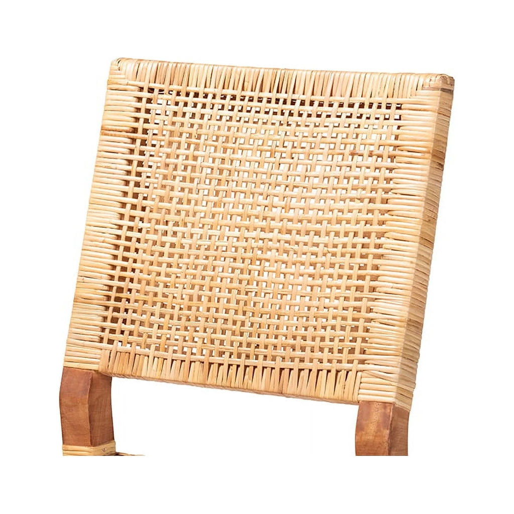 Natural Brown Rattan and Walnut Brown Wood Counter Stool N7743