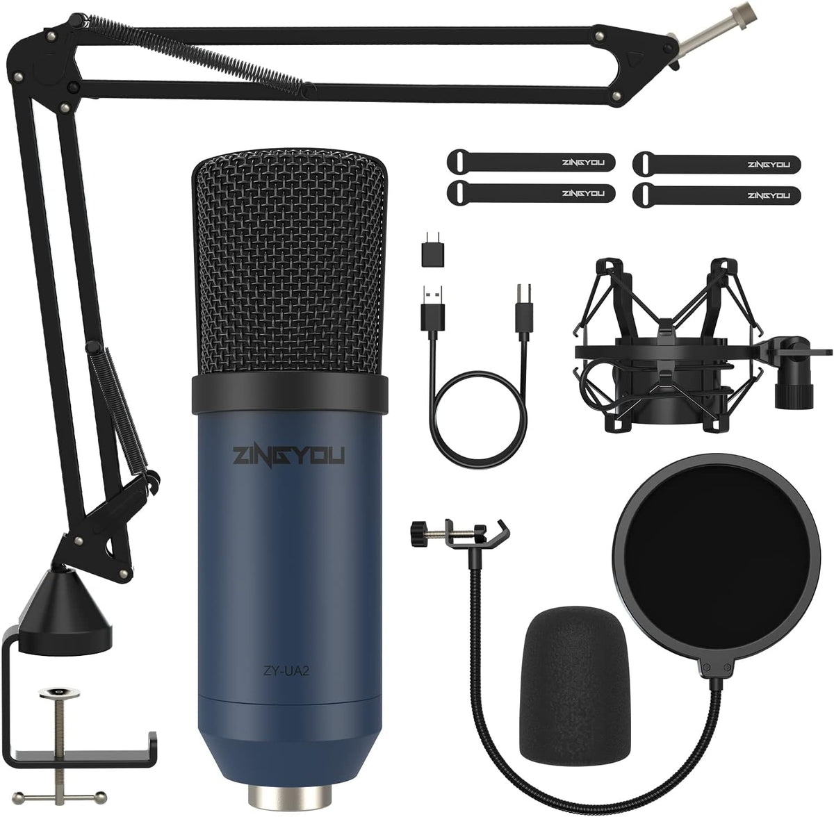 USB Condenser Microphone Kit with Boom Arm, Black, Pack of 2 G4424
