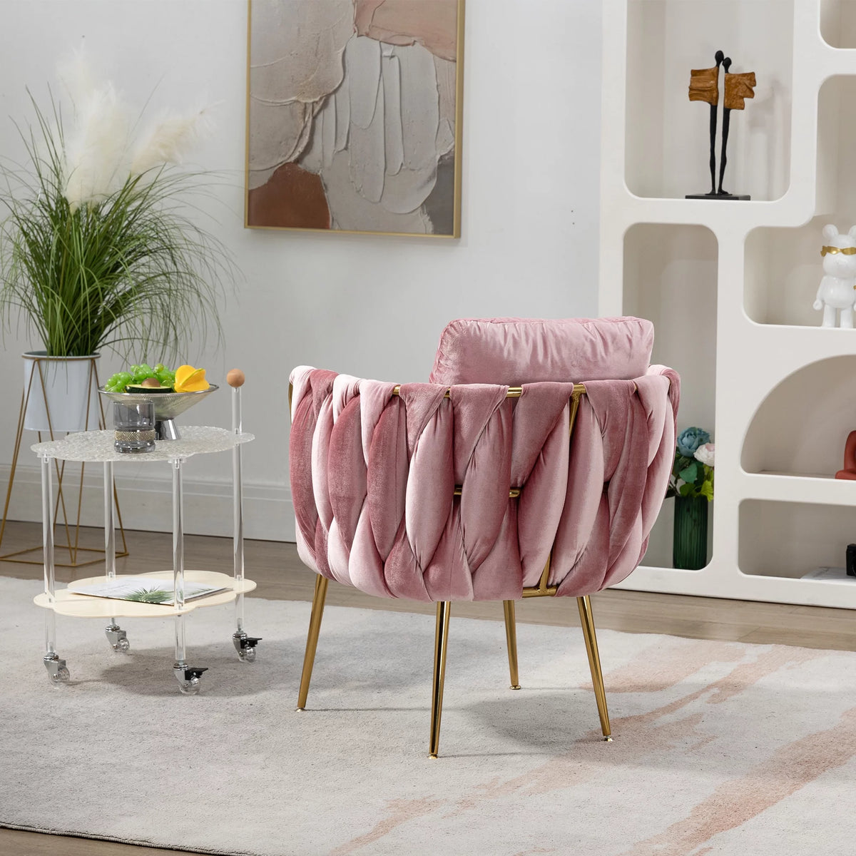 Pink Velvet Upholstered Accent Chair with Gold Metal Leg B342