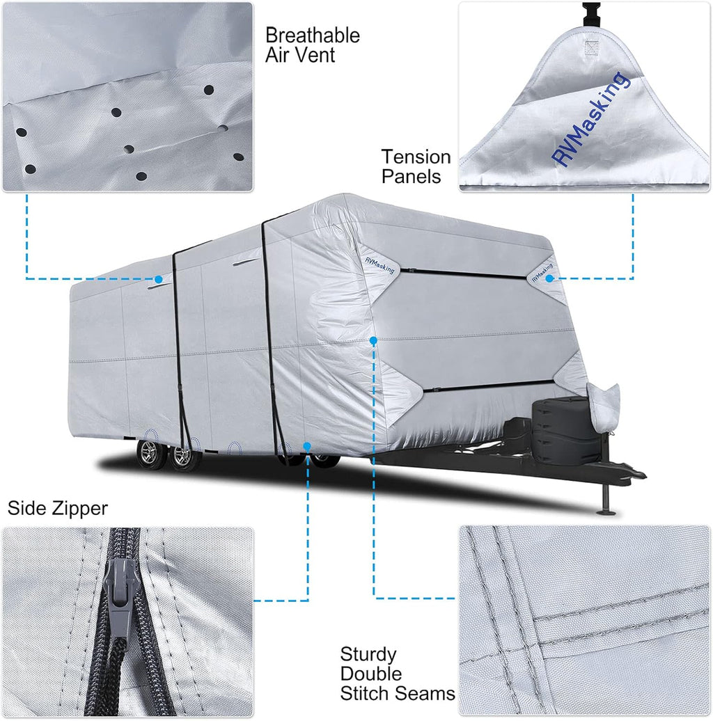 150D Rip-Stop RV Cover, Fits 28' 7"-31' 6" Long Motorhome, Waterproof Camper Cover with Gutter Covers S46242