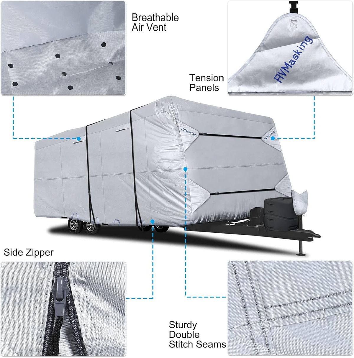 150D Rip-Stop RV Cover, Fits 28' 7"-31' 6" Long Motorhome, Waterproof Camper Cover with Gutter Covers S46242