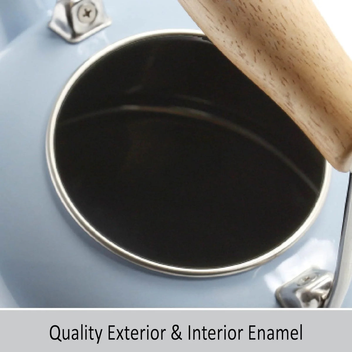 Enamel On Steel Whistling Teakettle with Wood Handle, 1.4 Quarts Q90381