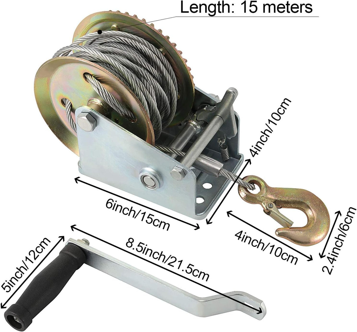 1600lbs Capacity Heavy Duty Hand Winch with 49FT Steel Cable, Pack of 2 Y5886