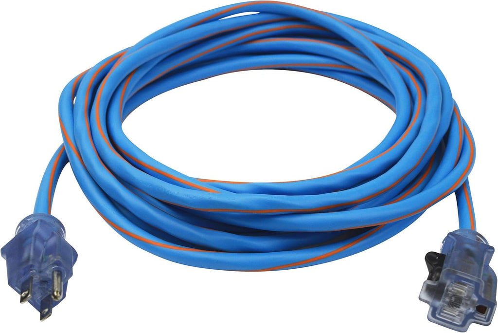 100ft 14/3 SJTW Blue Extreme Cold Weather Extension Cord with Power Indicator Light D497