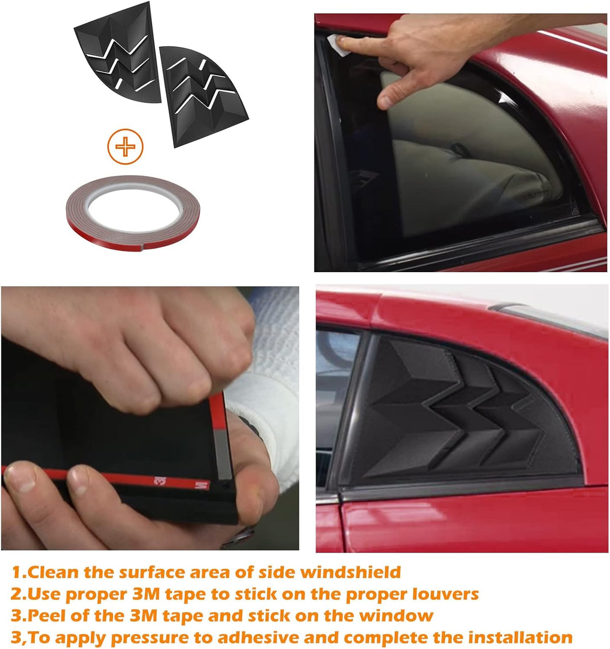 Matte Black Quarter Side Window Louvers for Ford Mustang 1999-2004 Coupe 2-Door Pack of 2 K6217