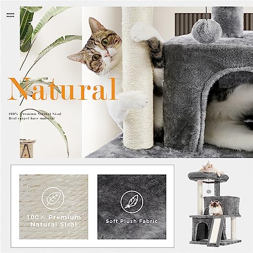 30 Inches Cat Tree with Dual Condos and Scratching Posts U7666