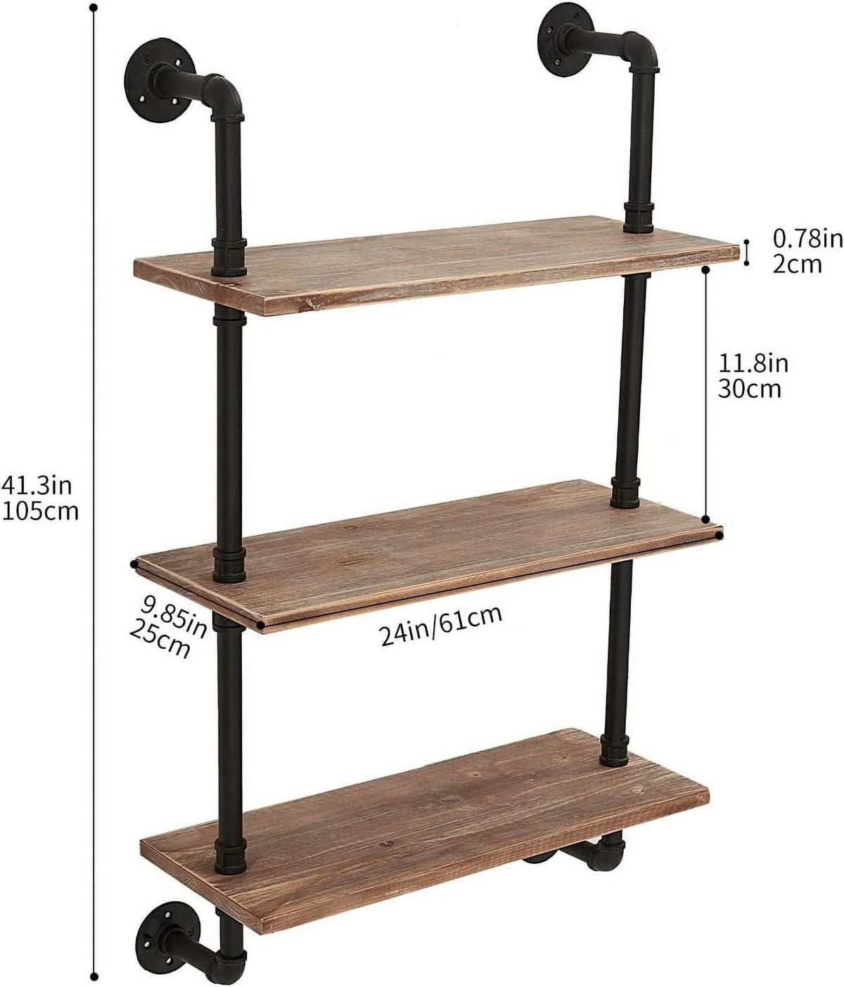 Industrial Pipe Real Wood Floating Wall Shelves 24 Inches B857
