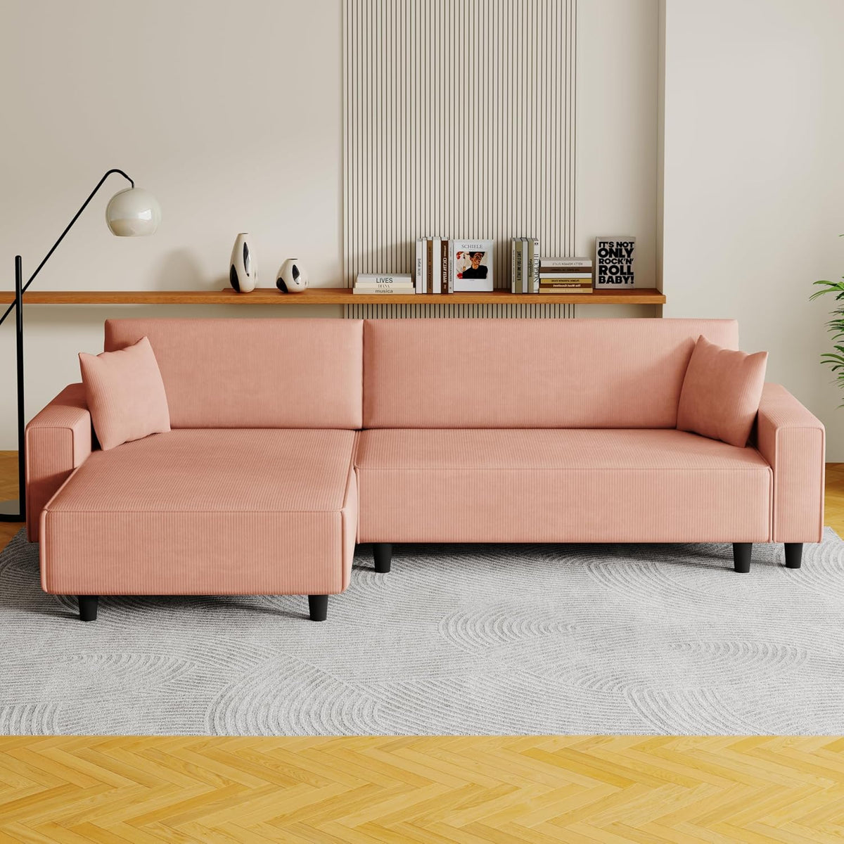 Orange Corduroy Sofa Bed with 2 Pillows N32157
