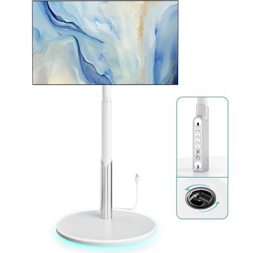 Mobile TV Stand with Power Outlet, Rolling TV Cart for 27-65 Inch Monitors, Height Adjustment, Ambient Lighting P167